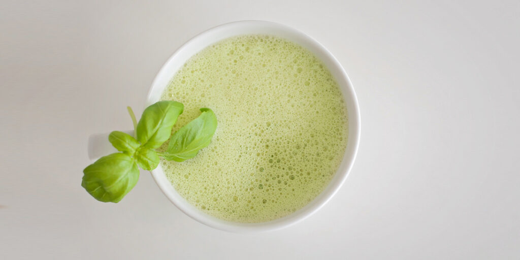 Healthy green tea matcha latte with soy