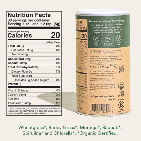 Your Super Super Greens supplement facts